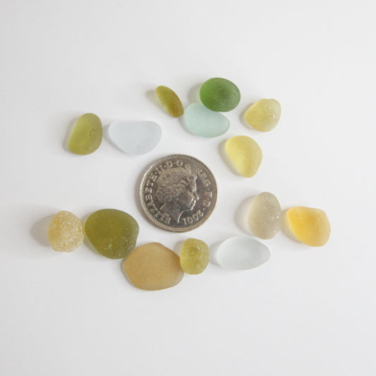 Mixed Seaham Sea Glass Collection – Yellow, White & Green English Sea Glass – Handpicked North East England Beach Glass Lot