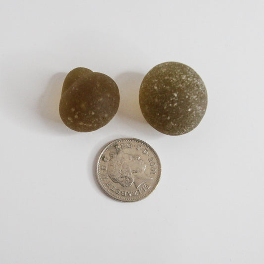 Authentic Dark Amber Seaham Sea Glass Pair – Vintage Bottle Top & Rounded English Beach Glass Pieces