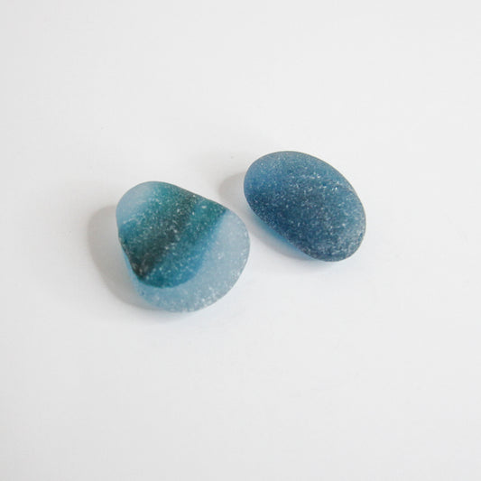 Rare End Of Day Blue Seaham Sea Glass Pair – Pendant Sized Multitone English Sea Glass – Handpicked From Seaham Beach