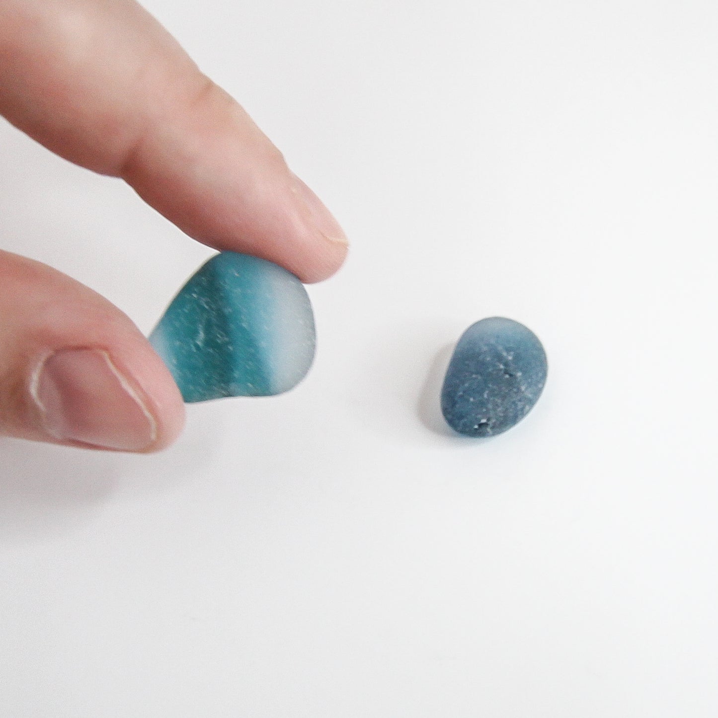 Rare End Of Day Blue Seaham Sea Glass Pair – Pendant Sized Multitone English Sea Glass – Handpicked From Seaham Beach